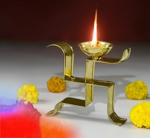 Brass Swastik Oil Diya Deepak for Pooja, Aarti,Home Temple, Office .