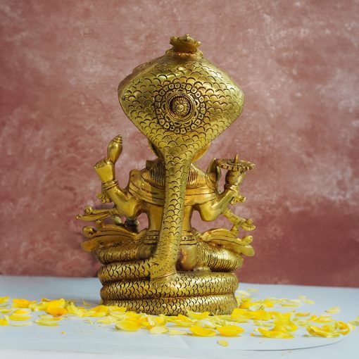 Brass Vishnu Seated on Sheshnag, Lord Vishnu, Vishnu God -Shri Hari Seated on Sheshnaag Brass Statue - Image 2