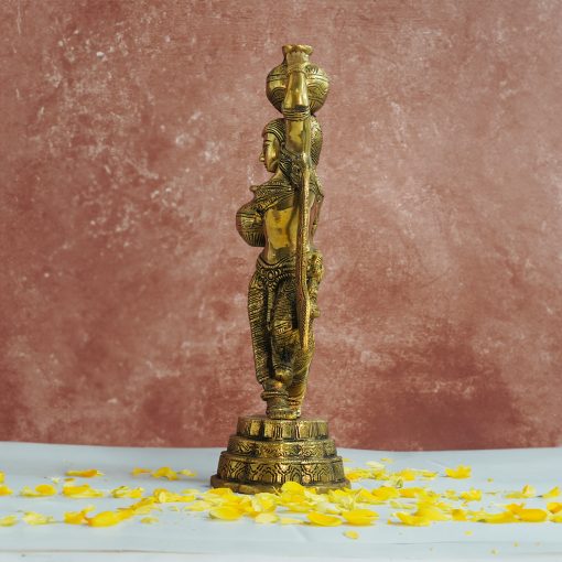 Brass Apsara Idol - Statue of Lady Carrying 2 Water pots - Decoratives and Gifting Ancient Indian Lady Sculpture - Image 2