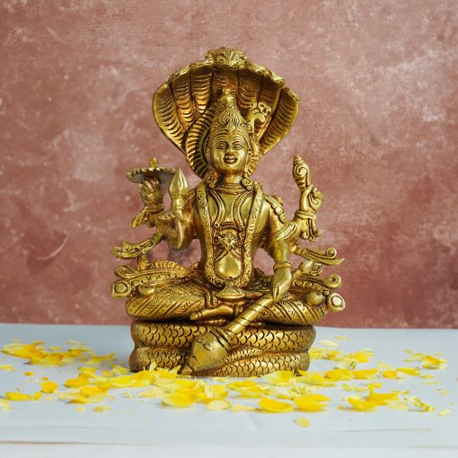 Brass Vishnu Seated on Sheshnag, Lord Vishnu, Vishnu God -Shri Hari Seated on Sheshnaag Brass Statue