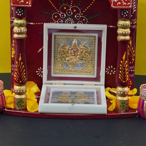 Gold Plated Lakshmi Photo Frame with Shubh Labh Charan Paduka for Pooja Room, Return Pooja Gift Box Set