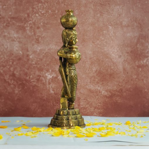 Brass Apsara Idol - Statue of Lady Carrying 2 Water pots - Decoratives and Gifting Ancient Indian Lady Sculpture - Image 3