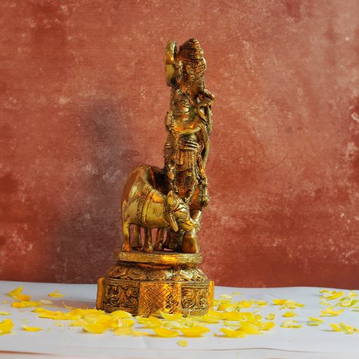 Brass Krishna with Cow Standing Playing Flute Idol Statue for Home Mandir Pooja Krishan Ji Murti Temple Puja Office Home Decor Showpiece - Image 4