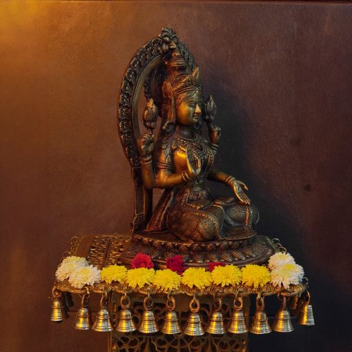 Brass Lakshmi Idol Diwali Pooja Room Home Décor Gift-Lakshmi Statue with Prabhavali sitting on lotus flower. - Image 2