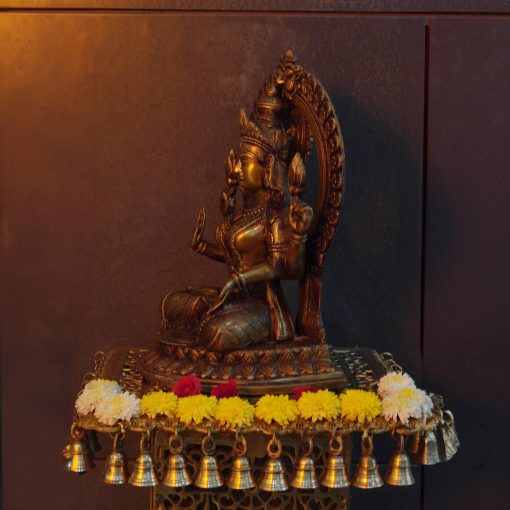 Brass Lakshmi Idol Diwali Pooja Room Home Décor Gift-Lakshmi Statue with Prabhavali sitting on lotus flower. - Image 3