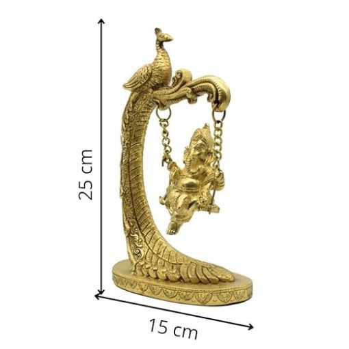 Brass Ganesha Jhula Peacock Design Statue - Image 3