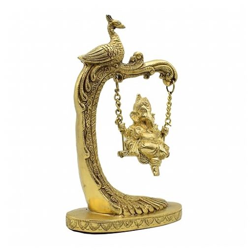 Brass Ganesha Jhula Peacock Design Statue - Image 2