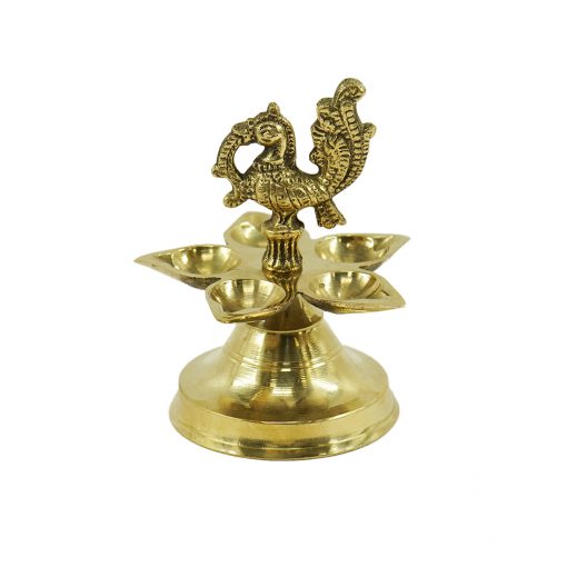 Peacock Panchmukhi Brass Diya-Five Wick - Image 2