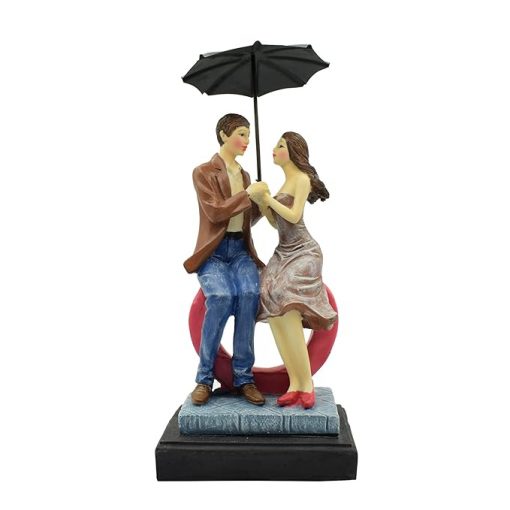 Love Couple Statue Showpiece Sitting on Love Symbol for Home Decor, Engagement and Valentine Day Gift - Image 3