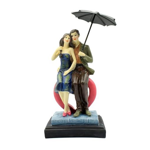 Love Couple Showpiece Statue Sitting on Love Symbol for Valentine Day Gift - Image 3