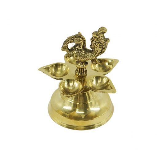 Peacock Panchmukhi Brass Diya-Five Wick - Image 3