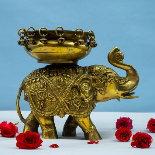 Elephant Brass Urli Bowl Urli-floating Flowers Candle Handcrafted - Image 2