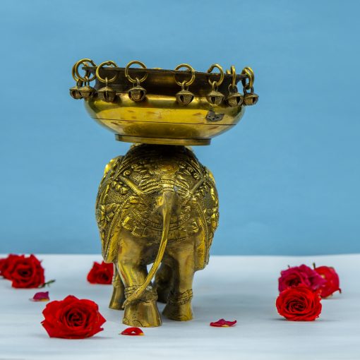 Elephant Brass Urli Bowl Urli-floating Flowers Candle Handcrafted - Image 4