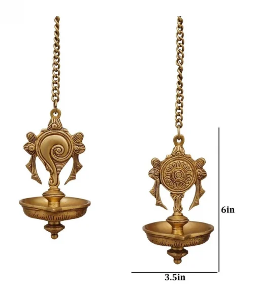 Shankh Chakra Diya | Wall Hanging Oil Lamp Diya, Vishnu Shankh N Chakra Hanging Diya - Image 3