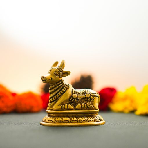 Nandi Brass Idol Statue Sculpture - Nandi Cow Statue with Beautiful Carving - Image 2