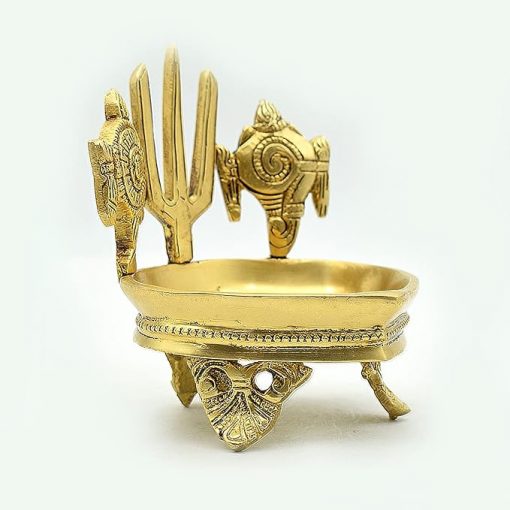 Shankh Chakra Namah Brass Diya for Pooja Room - Image 2