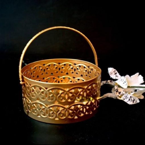 Metal Round Flower Basket With Handle Best For Puja Dining Table And Home Decoration Fruit - Image 2