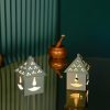 White Gloss Diya Shadow Lantern - Decorative Metal Lamp for Home Décor