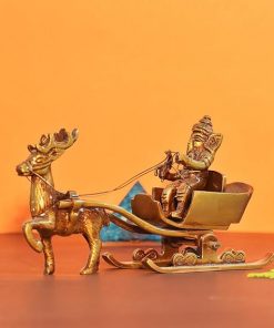 Brass Lord Ganesha Savari Antique Showpiece,Ganesh Riding Reindeer Santa.