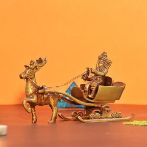 Brass Lord Ganesha Savari Antique Showpiece,Ganesh Riding Reindeer Santa.