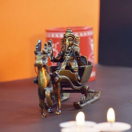 Brass Lord Ganesha Savari Antique Showpiece,Ganesh Riding Reindeer Santa.