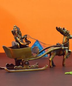 Brass Lord Ganesha Savari Antique Showpiece,Ganesh Riding Reindeer Santa.