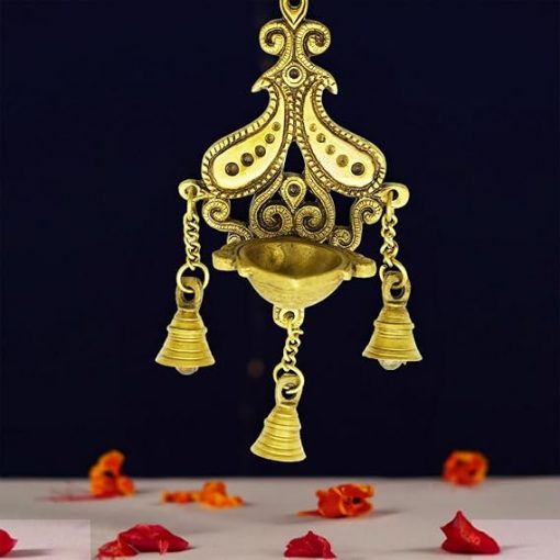 Brass Wall Hanging with Bell Diya Home Office Decor