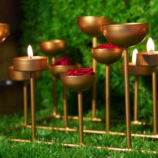 Golden Color Multi Tea Light Holder with Mini urlis with Stand Multiple Tea Light Holders for Home Decor - Image 3