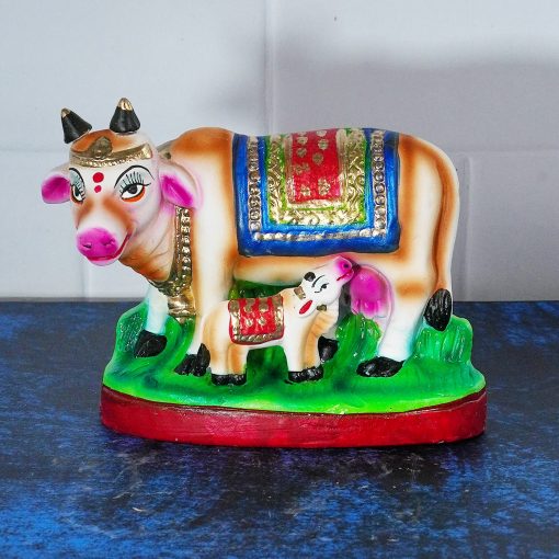 Pasu Kandru Cow Golu Bommai for Navrathri - Handmade Clay Doll - 14 cm