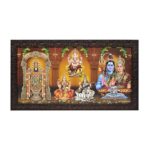 5 Gods Photo Frames Tirupati Balaji Lakshmi Ganesh Saraswati Shiva Parvati Photo Frame for Pooja Room,wall hanging (11 X 21 Inch) with One Natural Agarbatti packet free