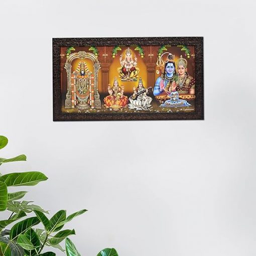 5 Gods Photo Frames Tirupati Balaji Lakshmi Ganesh Saraswati Shiva Parvati Photo Frame for Pooja Room,wall hanging (11 X 21 Inch) with One Natural Agarbatti packet free